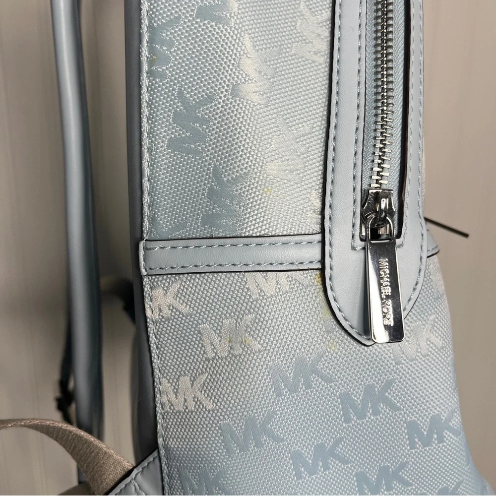 Michael Kors Sheila Large Woven Logo Nylon backpack Sky Blue Jacquard Laptop Bag - Picture 9 of 15